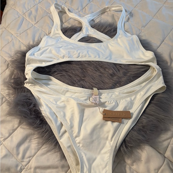 SKIMS Cream Monokini Cutout One Piece Swimsuit.